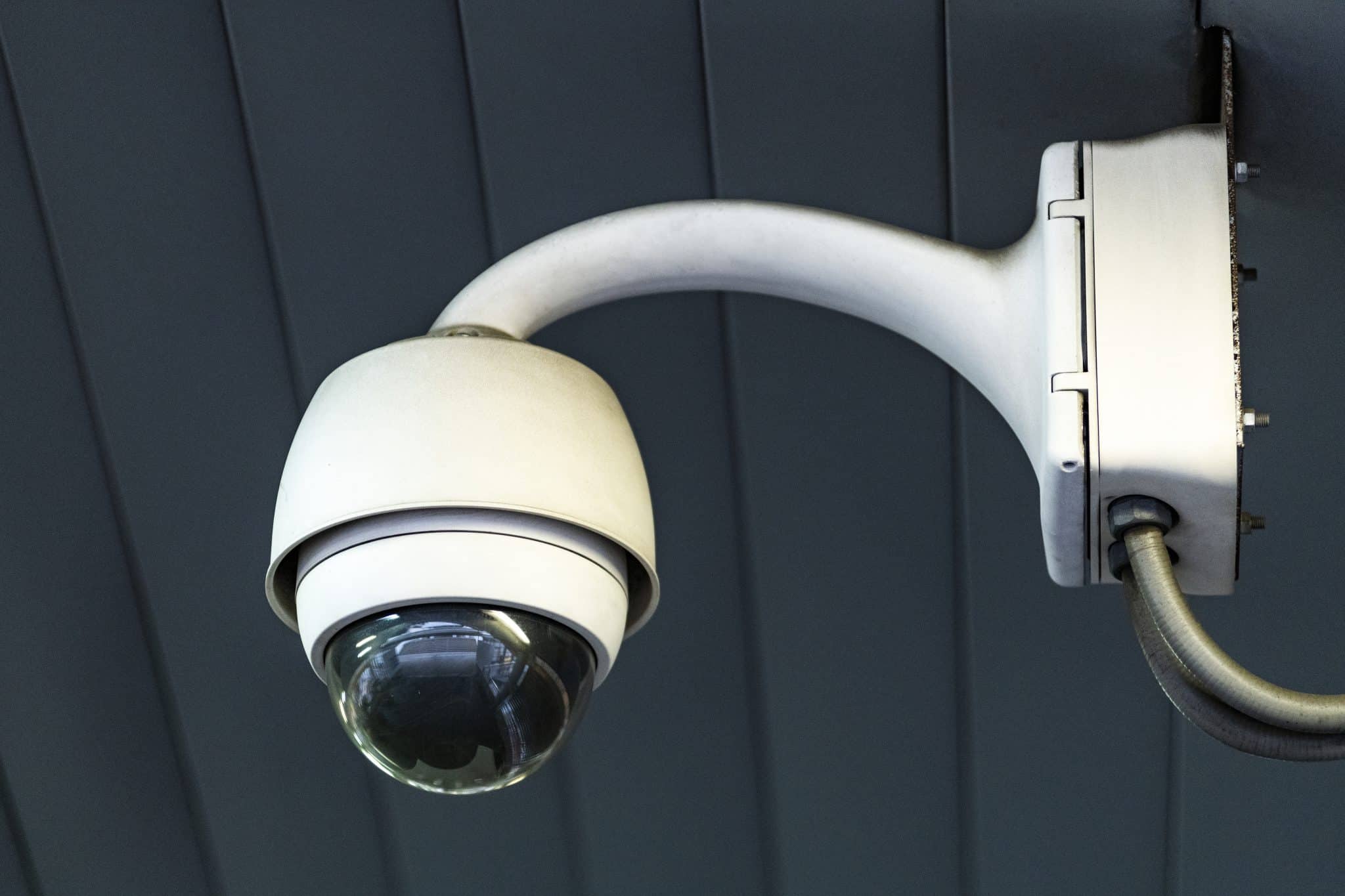 Ceiling-mounted security camera covering a commercial interior